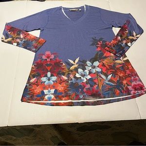 Soft Surroundings Womens Medium Periwinkle Purple Long Sleeve Floral Tunic Top‎